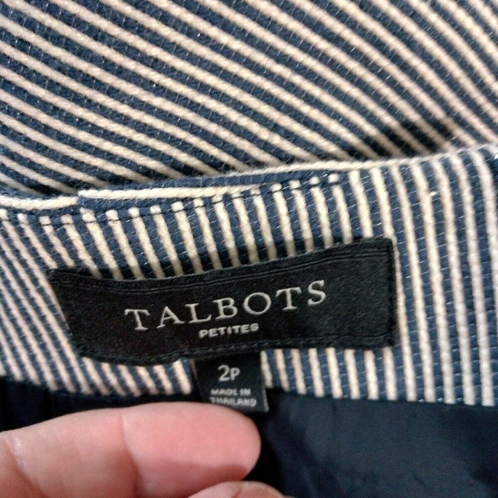 Talbots Black Label Size 2 P Petite Pencil Skirt Blue White Striped Fully Lined - Picture 4 of 6